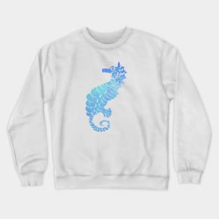 Watercolor Design in Turquoise and Blues Filled Seahorse Crewneck Sweatshirt